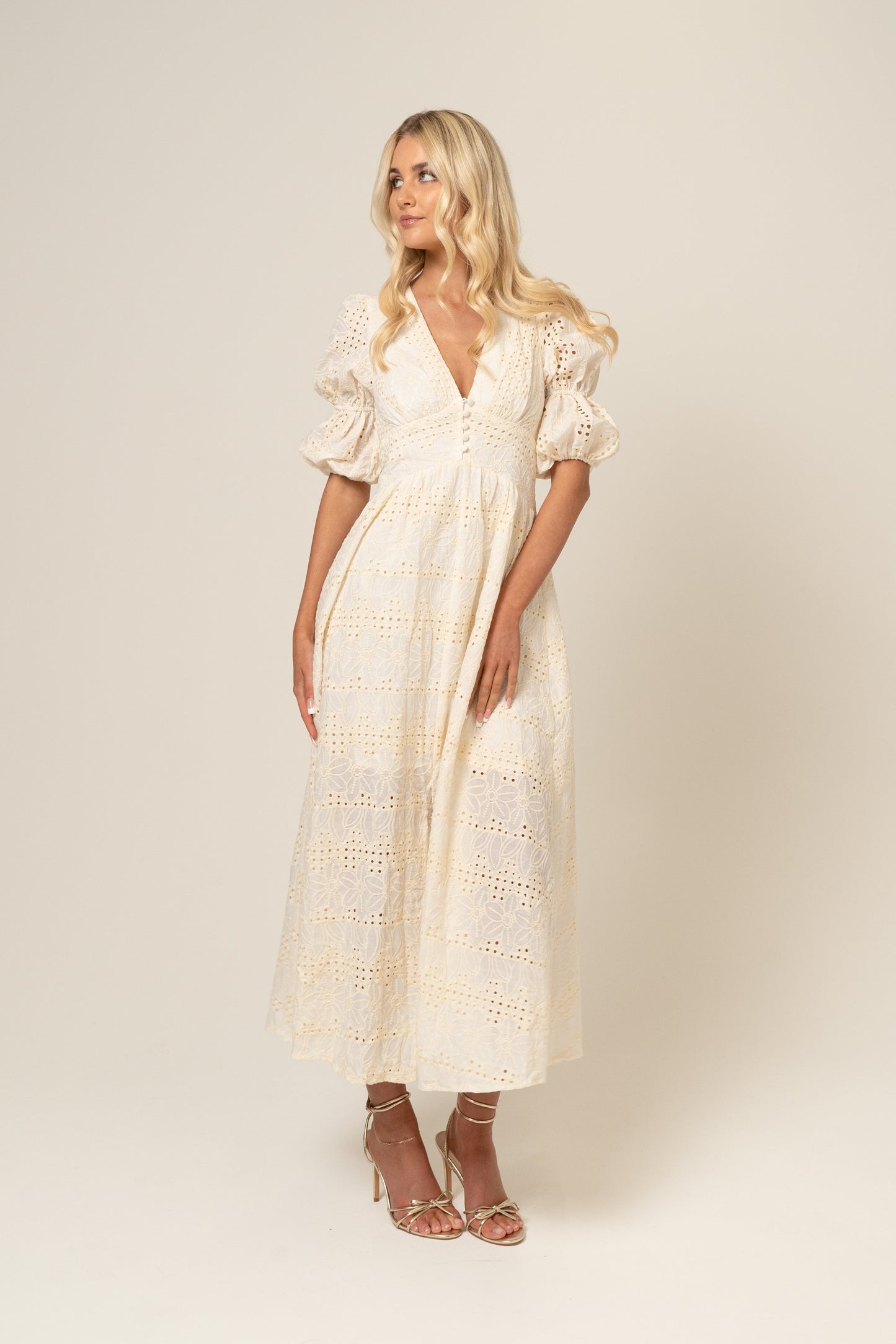 Alicia V-Neck Embroidery Midi Dress