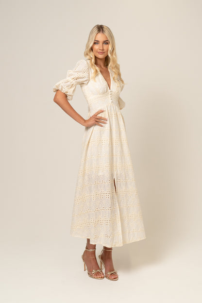 Alicia V-Neck Embroidery Midi Dress