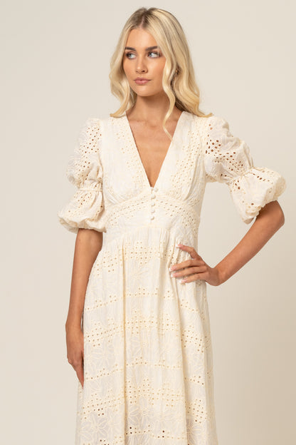 Alicia V-Neck Embroidery Midi Dress