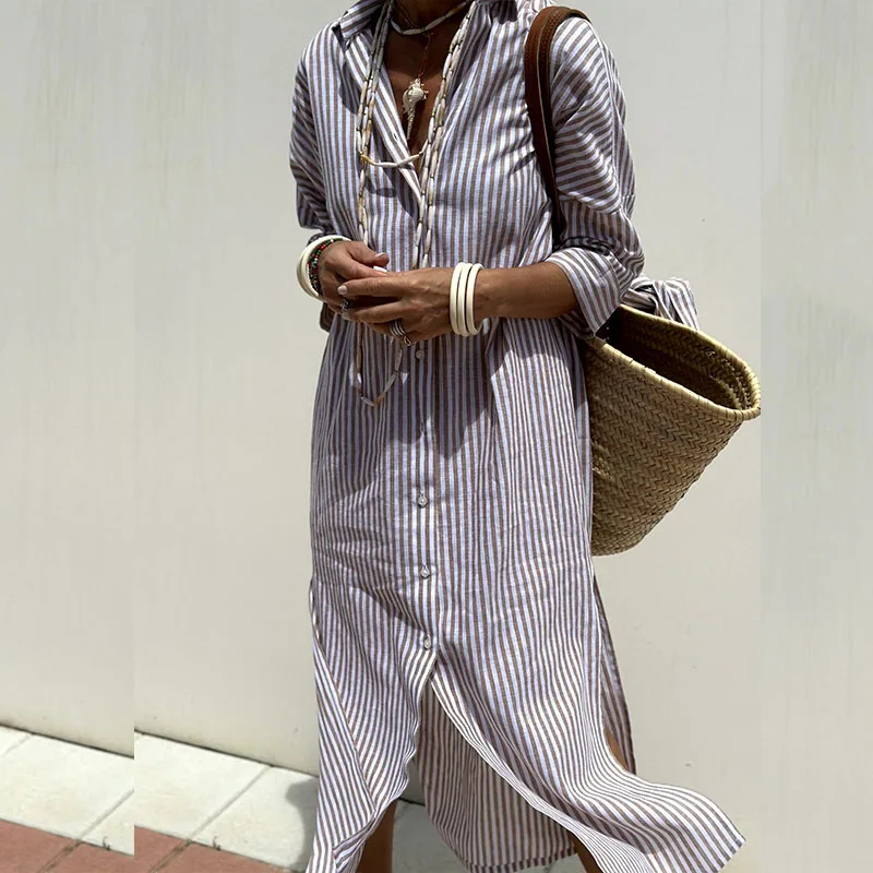 SOPHIE - Chic Striped Shirt Dress