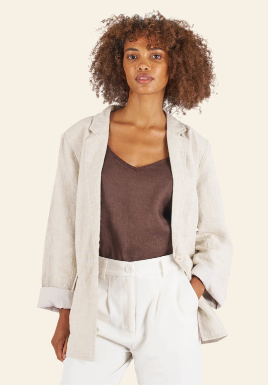 Jackie Natural Oversized Linen Blazer