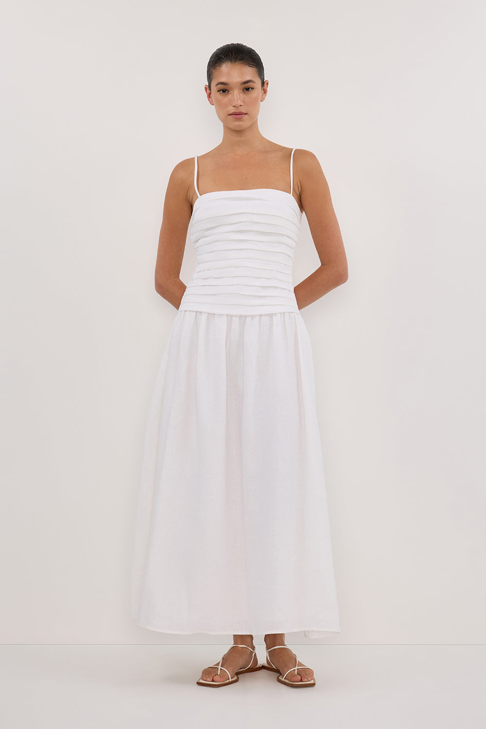 Reena White Linen Midi Dress