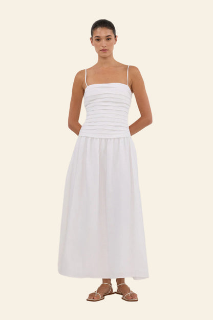 Reena White Linen Midi Dress