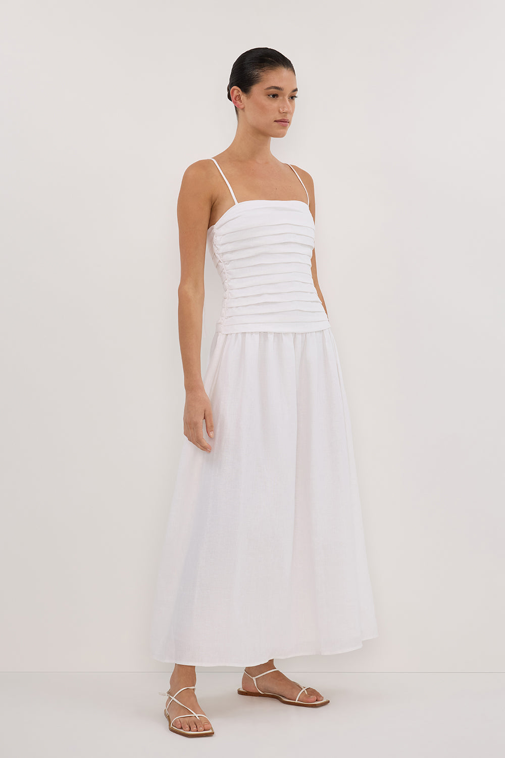 Reena White Linen Midi Dress