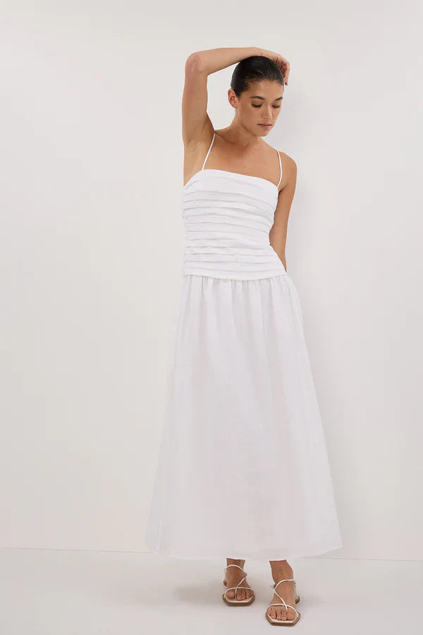 Reena White Linen Midi Dress