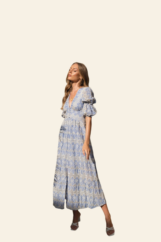 Alicia V-Neck Embroidery Midi Dress