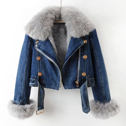 Margaux Luxe Lined Fox Fur Denim Coat