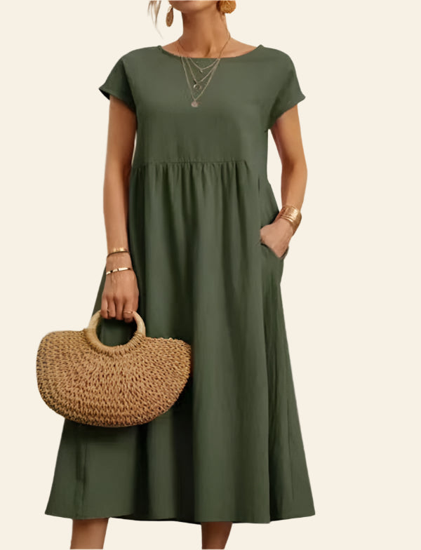 BREEZY COTTON-LINEN SLEEVELESS POCKET DRESS