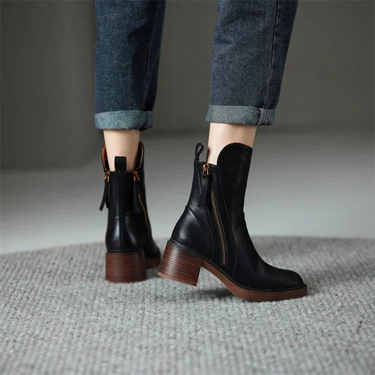 Elegant Grace™ Leather Ankle Boots for Timeless Style