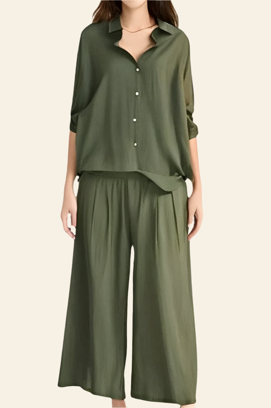 LILY | Oversized Shirt and Palazzo Pants Two-Piece Linen Set