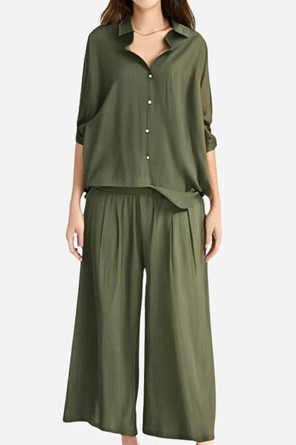 LILY | Oversized Shirt and Palazzo Pants Two-Piece Linen Set