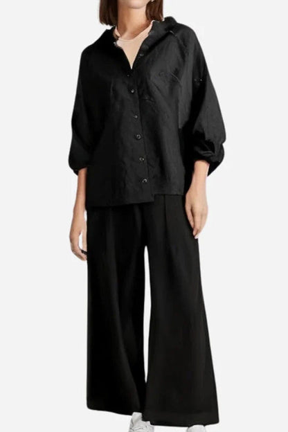 LILY | Oversized Shirt and Palazzo Pants Two-Piece Linen Set